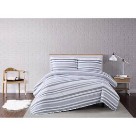78632203 Truly Soft Full/queen 3pc Curtis Stripe Quilt Set White/gray Microfiber