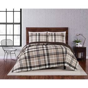 78632229 Truly Soft Quilt Set Microfiber Plaid Oeko-tex Taupe Twin Xl
