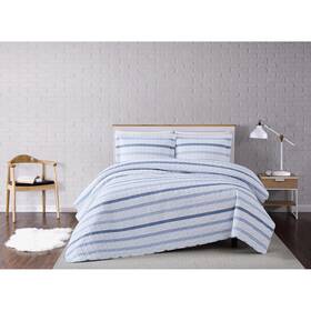 78632248 Truly Soft King 3pc Waffle Stripe Quilt Set Blue/white -