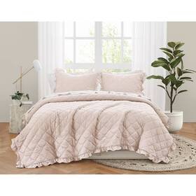 94860583 Truly Soft Full/queen Crinkle Ruffle Quilt Set Blush