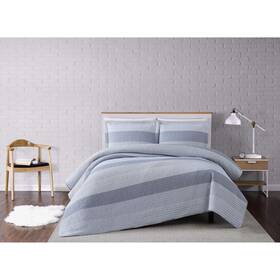 Truly Soft Everyday 783048107534 Grey Multi Stripe Twin Xl 2 Piece Quilt Set
