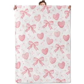 Qws60206bl005a053 Tryyn Romantic Heart Bow Throw Blanket Pastel Pink Ribbon And Star Soft Flannel F