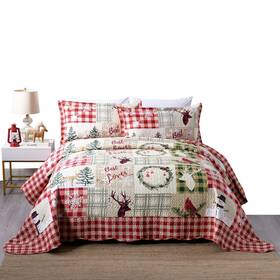Tt Linens 721535830381 3 Piece Rustic Lodge Deer Quilt Christmas Quilted Bedspread Printed