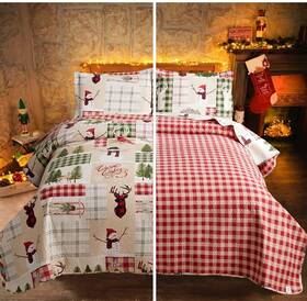 B009 Tt Linens Vc K 3 Piece Rustic Lodge Deer Quilt Christmas Quilted Bedspread Printed Qui