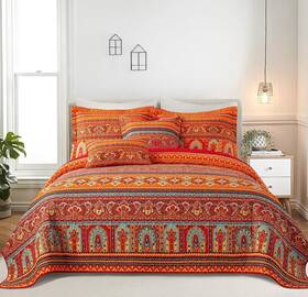 Twinrun 445032979956 Boho Queen Size Cotton Quilt Set - 3 Pieces Lightweight Reversible Bedspread Twinrun 445032979956 Boho Queen Size Cotton Quilt Set - 3 Pieces Lightweight Reversible Bedspread