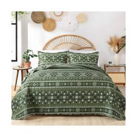 Tw4-qs-lvdongyinfu-gr-k Twinrun Boho Style King Quilt Sets 3 Piece Size Bedding ... Fast Ship