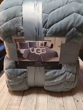 Ugg 008889274932 3pc Coco Full/queen Quilt Set Sherpa Polyester- Ash Fog Blue Color Nwt