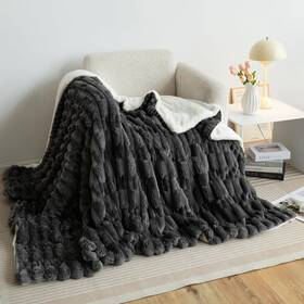 R1813 Ukeler Cozy Sherpa Bed Blanket Queen Size 80 X 90 80x90 Inch C-dark Grey