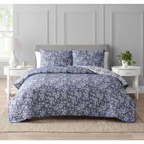 Understand 847636064835 Cedar Court Quilt Set 3-pcs Floral Matelasse Cotton Blend Jacquard Navy King