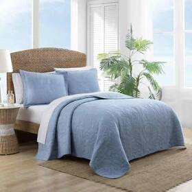 Understand 883893689657 Tommy Bahama Quilt Only 96 Inch X 104 King Polyester Cotton Soft Solid Color Blue