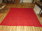 Undetermined Handmade Red Crochet Bedspread Coverlet Excellent Vintage Cotton Blend