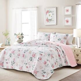 Uozzi Bedding 313042583562 Floral Quilt Set Queen Size 88x88 With Pink Yellow Flower Soft Microfiber