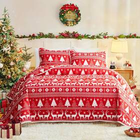 Uozzi Bedding 445049982987 3 Pieces Quilt Set Christmas Red And White Deer With Snowflake Ki