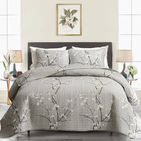 Uqt116-k Uozzi Bedding California King Reversible Quilt Set Oversized 102x114 Gray Bra