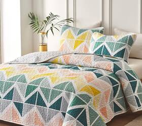 Uqt19-t Uozzi Bedding Quilt Set For Summer 3 Piece Reversible Colorful Twin Size With Dar