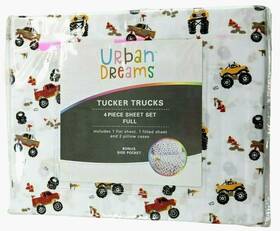 Urban Dreams 086569230805 4 Piece Full Sheet Set Trucker Trucks Bonus Side Pocket New