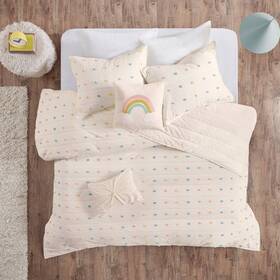 76542545 Urban Habitat Twin/twin Extra Long Kelsey Cotton Pom Kidsft Quilt Set Beige/white