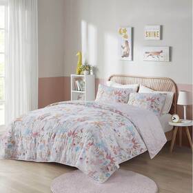 Urban Habitat Kids 022164292305 Iris Woodland Animals Reversible Cotton Quilt Set Twin Blush