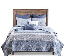 Uh13-2104 Urban Habitat 7 Piece Reversible Cotton Full Queen Coverlet Set In Blue Boho
