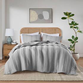 Uh13-2523 Urban Habitat Quilt Set Crinkled Channeling Coverlet King / Cal