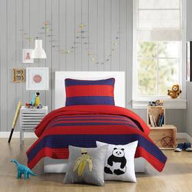 Urban Playground 041808906699 Nd All Seasons Lavelle Red/blue Stripe Quilt Set 2 Piece Soft Brushed Microfiber