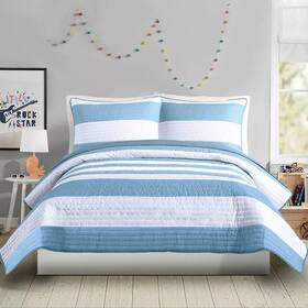 93630725 Urban Playground Full/queen 3pc Lavelle Kidsft Quilt Set Blue Polyester