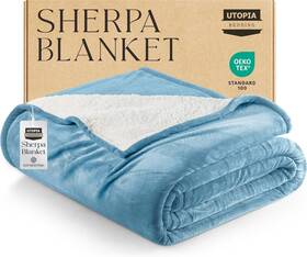 Utopia Bedding 840143544326 Sherpa Blanket Queen Size Washed Blue