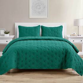 51521077 Vcny King 3pc Kaleidoscope Embossed Geometric Quilt Set Green -
