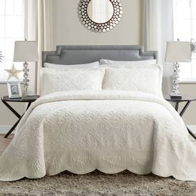 52884002 Vcny 3pc Queen Westland Quilted Plush Bedspread Set Ivory Embroidered