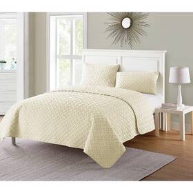 53930502 Vcny 3pc Twin Nina Embossed Quilt Set Ivory - Home