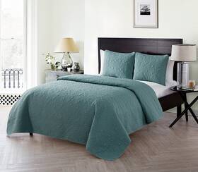 76797750 Vcny 3pc Full/queen Caroline Embossed Quilt Set Sage - Home
