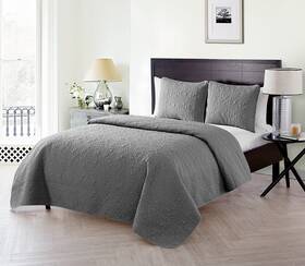 76813649 Vcny Home Caroline Embossed Quilt Set - Gray 3 Piece Full/queen