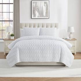 91844763 Vcny 3pc King Diamond Pinsonic Quilt Set White Hypoallergenic Microfiber