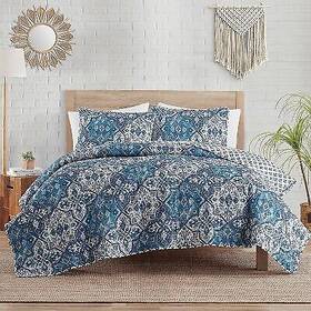 91942043 Vcny 2pc Twin Denim Boho Medallion Reversible Quilt Set Microfiber