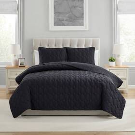 92594071 Vcny 3pc Full/queen Circle Pinsonic Quilt Set Black
