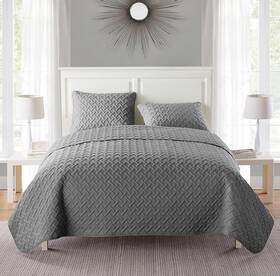 Vcny Home 735732053351 Quilt Super Soft Reversible Bedding Set With Matching Shams Twin Nina Grey