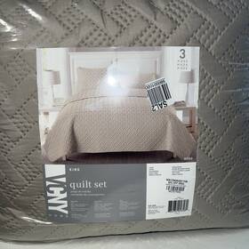 Vcny Home 735732053580 Nina Embossed Basketweave Quilt Set King Taupe