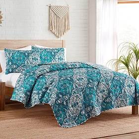 Vcny Home 735732114533 Quilt Set 3-piece Medallion Bedding With Matching Shams King White Denim