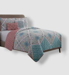 Vcny Home 735732259074 Blue Windsor 5-piece Medallion Reversible Quilt Set Queen Size