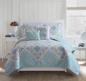 Vcny Home 735732259548 Queen Size Quilt Set In Aqua Charming Colorful Beautiful Blanket 5 Pc With D