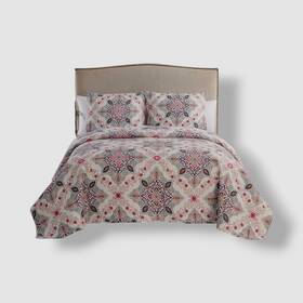 Vcny Home 735732397134 White Wyndham Medallion 3-pc. King Quilt Set
