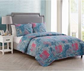 Vcny Home 735732397172 Quilt Set Reversible Pinsonic Bedding With Matching Shams Cozy Room Decor
