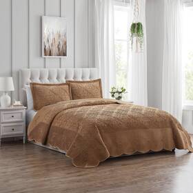 Vcny Home 735732518836 Quilt Set 3-piece Plush Bedding With Matching Shams Elegant Room Decor W