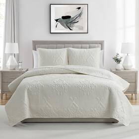 Vcny Home 735732522581 Quilt Set Soft 3-piece Pinsonic Damask Bedding With Matching Shams Id
