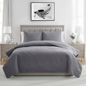 Vcny Home 735732522710 Quilt Set Soft 3-piece Pinsonic Damask Bedding With Matching Shams Id