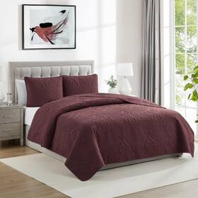 Vcny Home 735732522765 Quilt Set Soft 3-piece Pinsonic Damask Bedding With Matching Shams Id