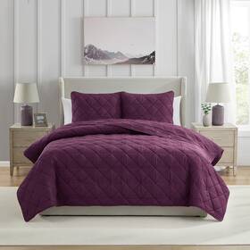 Vcny Home 735732522833 Quilt Set Soft 3-piece Pinsonic Damask Bedding With Matching Shams Id
