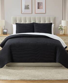 Vcny Home 735732588075 Embroidered Pick Stitch Microfiber 3-pc. Quilt Set Full/queen