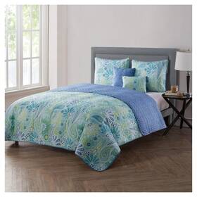 Vcny Home 735732965975 Harmony 5-piece Reversible Quilt Set King Blue