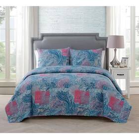 Vcny Home 744110343373 Ava 3-piece Multi Paisley Pinsonic Microfiber Quilt Set